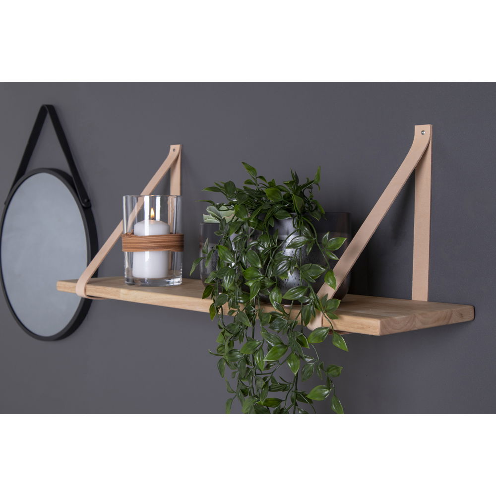 Forno – Wandregal, Gummibaumholz & Leder, natur/braun